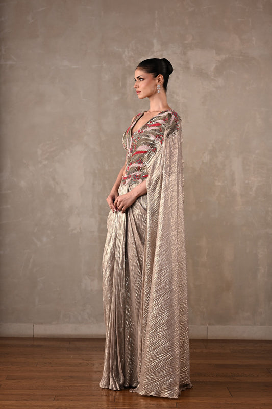Embellished Draped Saree Ensemble