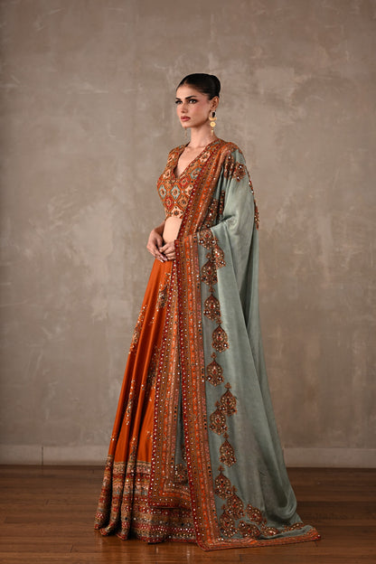 Mirror Work Printed Lehenga Set