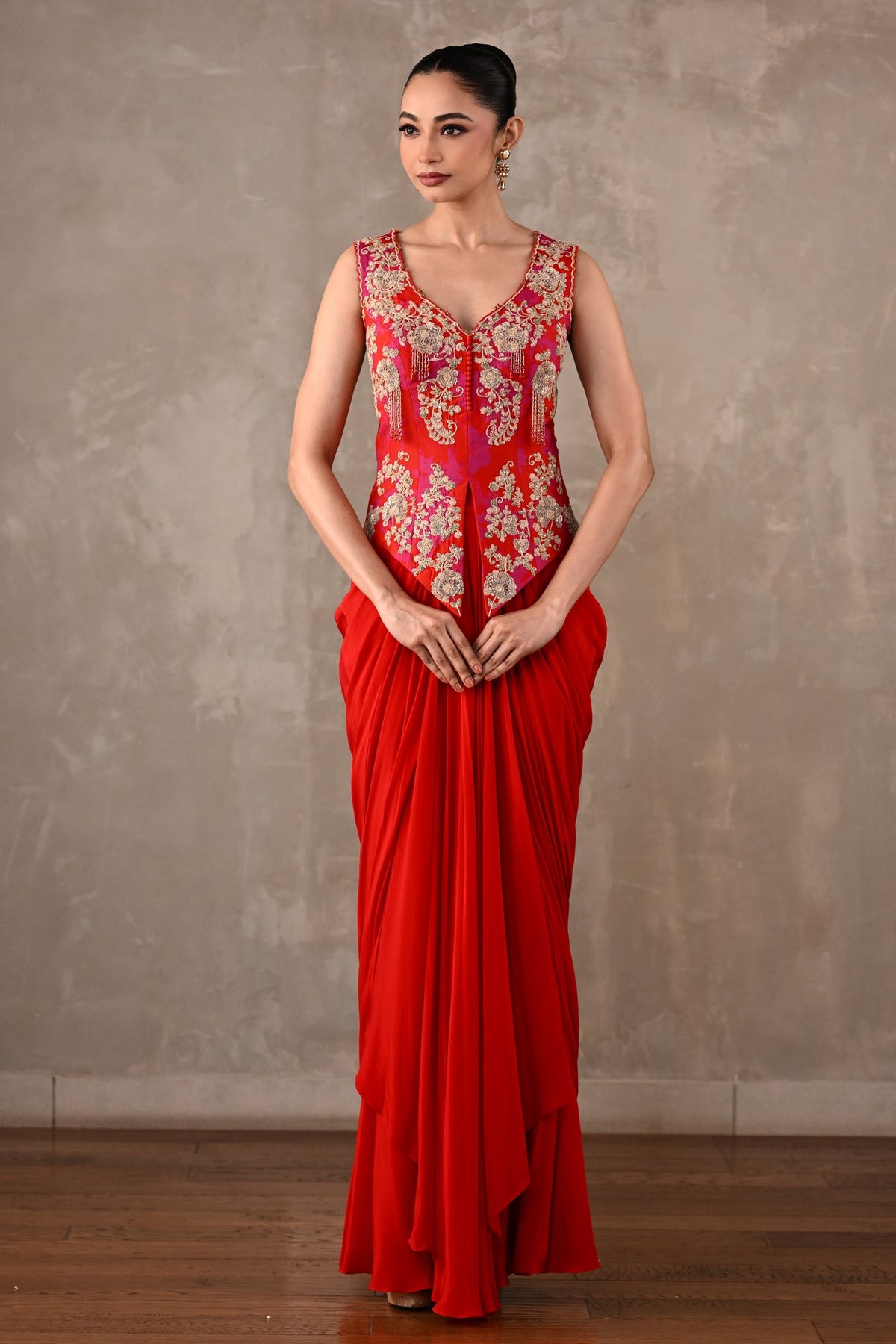 Embroidered Crepe Drape Co-ord Set