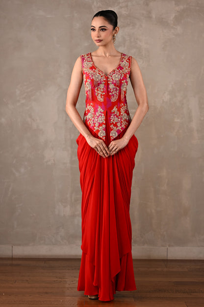 Embroidered Crepe Drape Co-ord Set