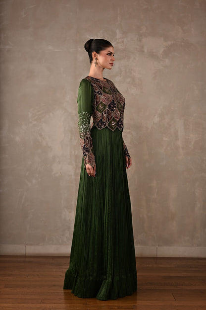 Patchwork-Inspired Embroidered Yoke Gown Set