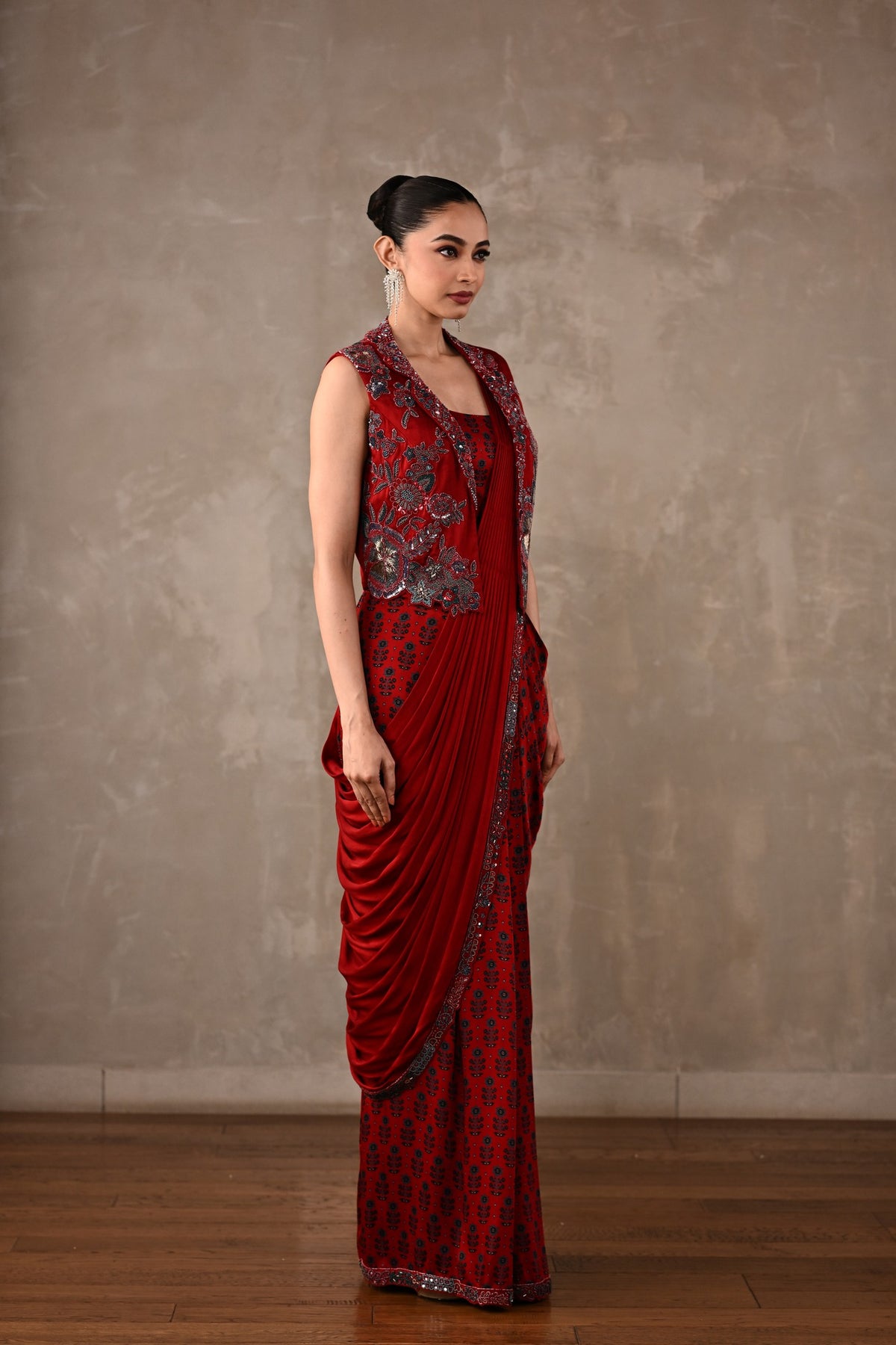 Draped Satin Saree Ensemble