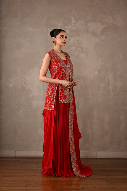 Embroidered Pleated Sharara Set