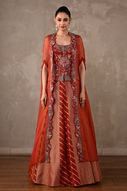 Regal Brocade Cape Lehenga Set