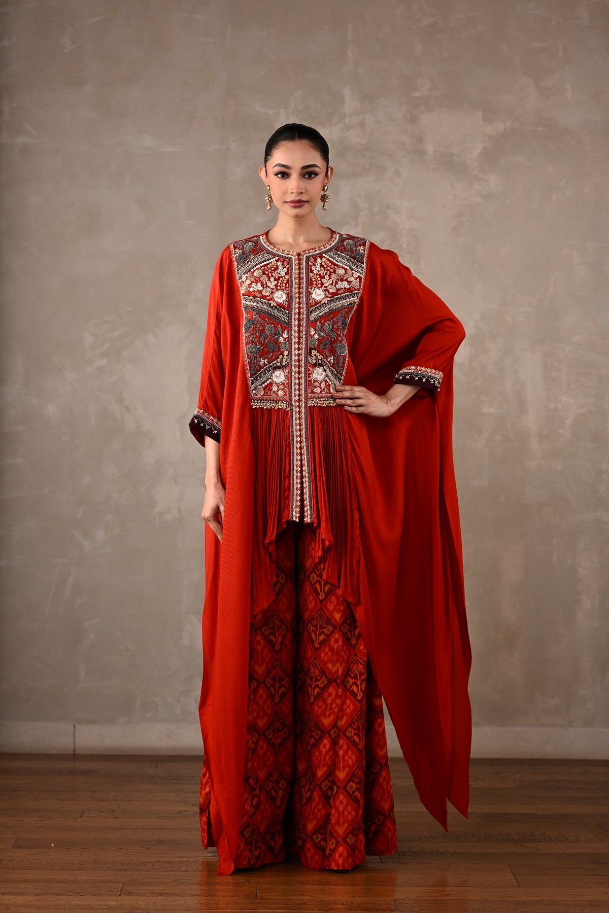 Embellished Silk Cape Co-Ord Set