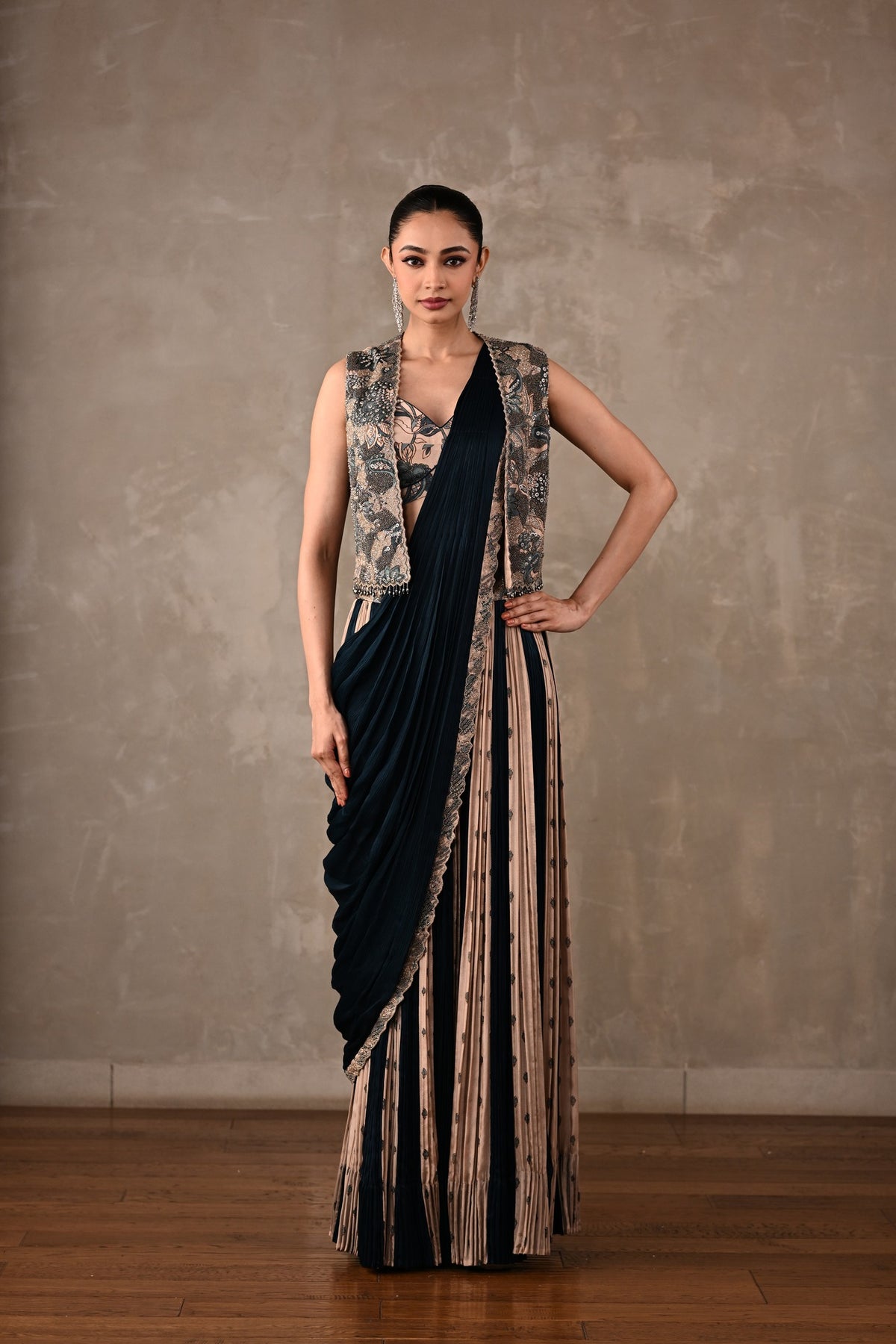 Colourblock Drape Saree Set