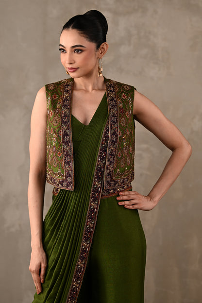 Printed Embellished Drape Pants & Cropped Jacket Set