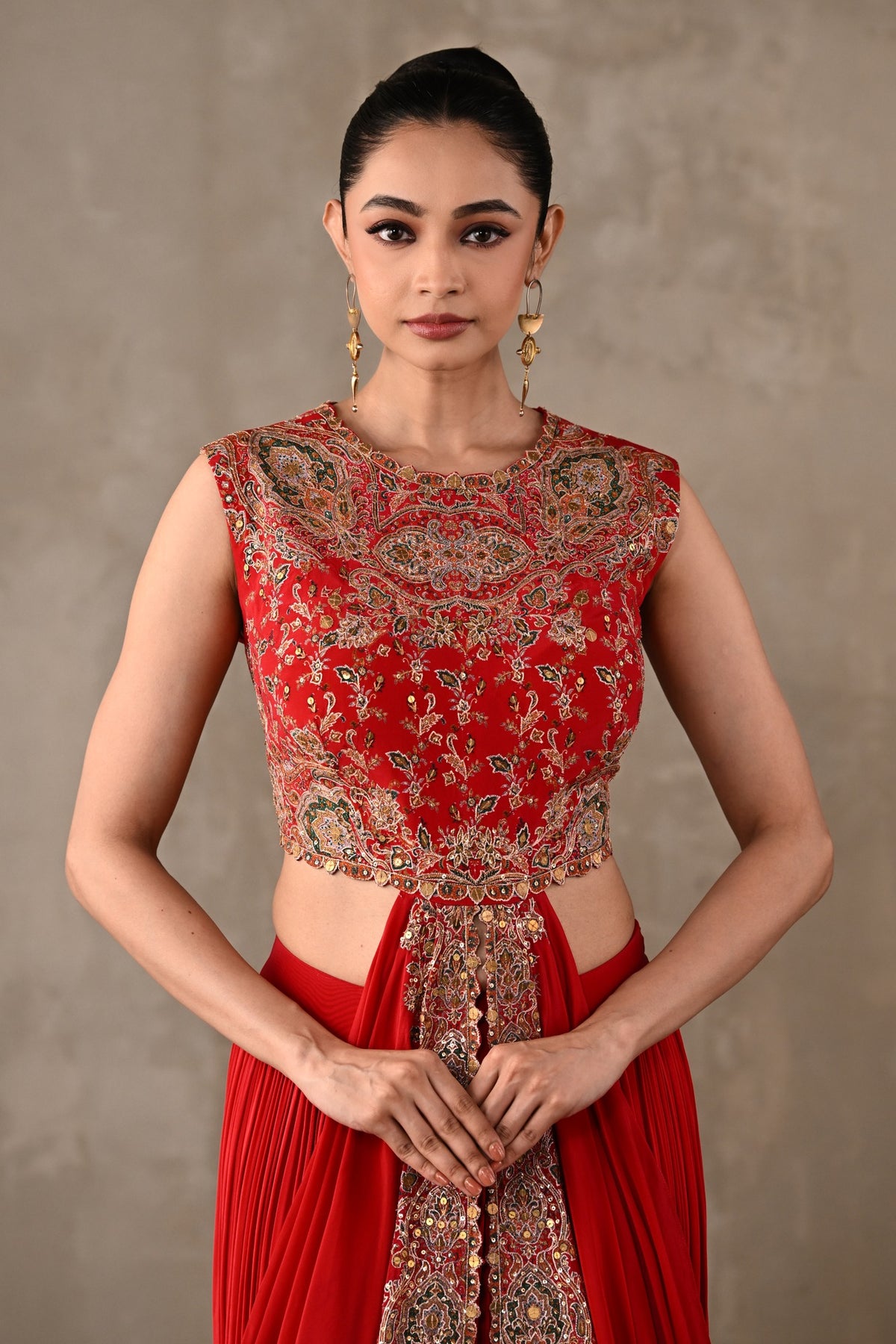 Embroidered Drape Gown Set