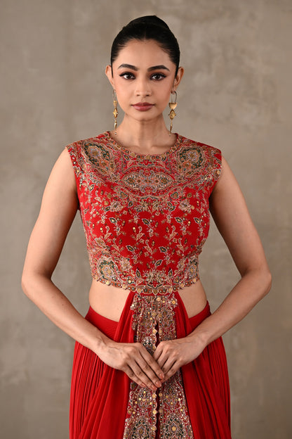Embroidered Drape Gown Set
