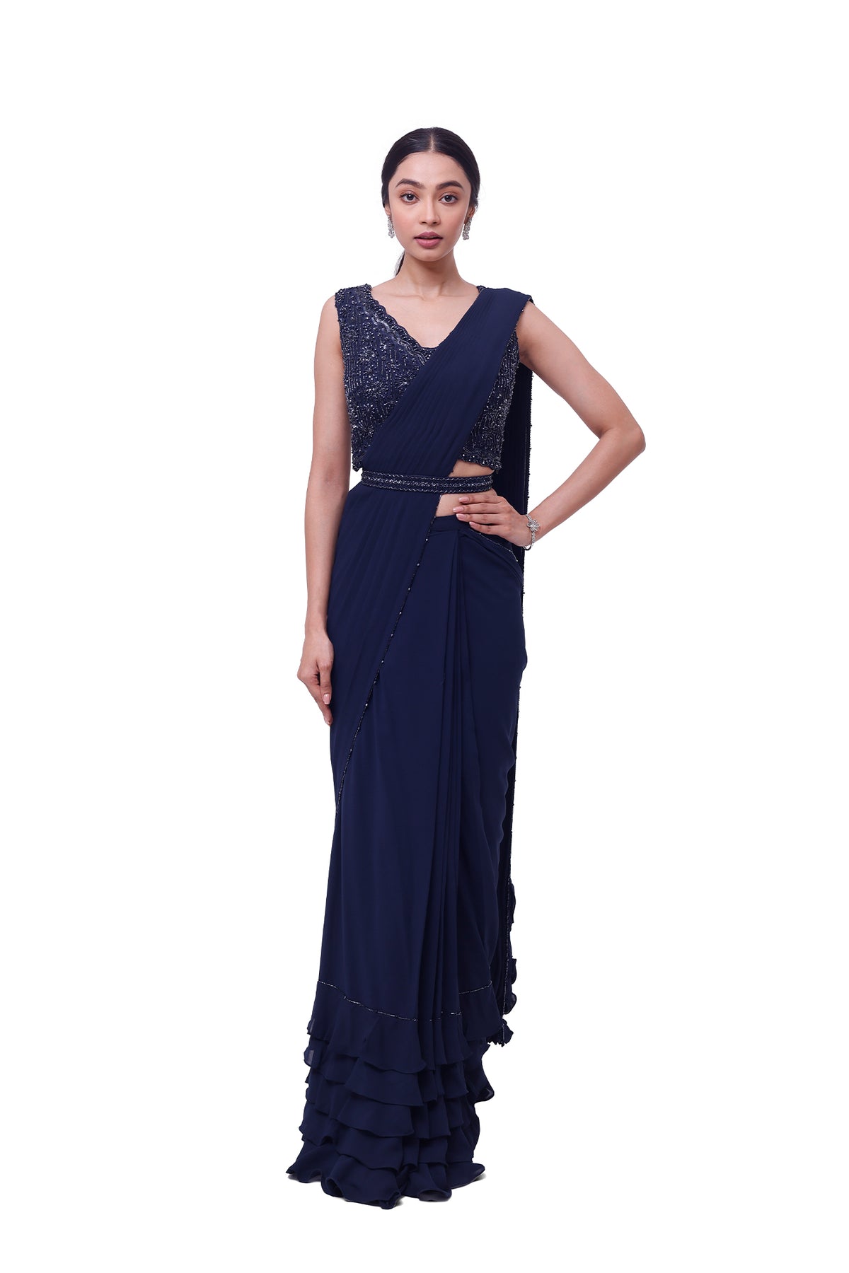 Blue Embellished Drape Saree
