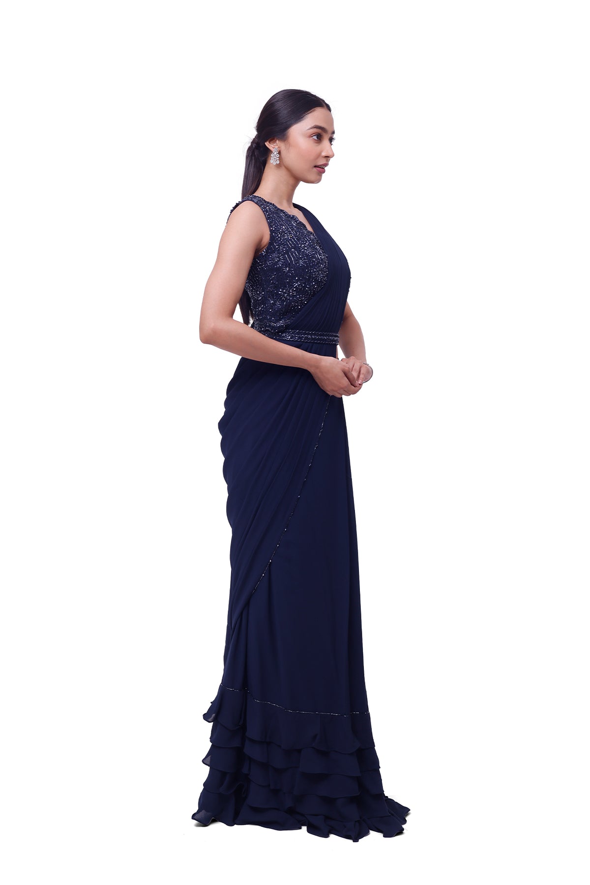 Blue Embellished Drape Saree