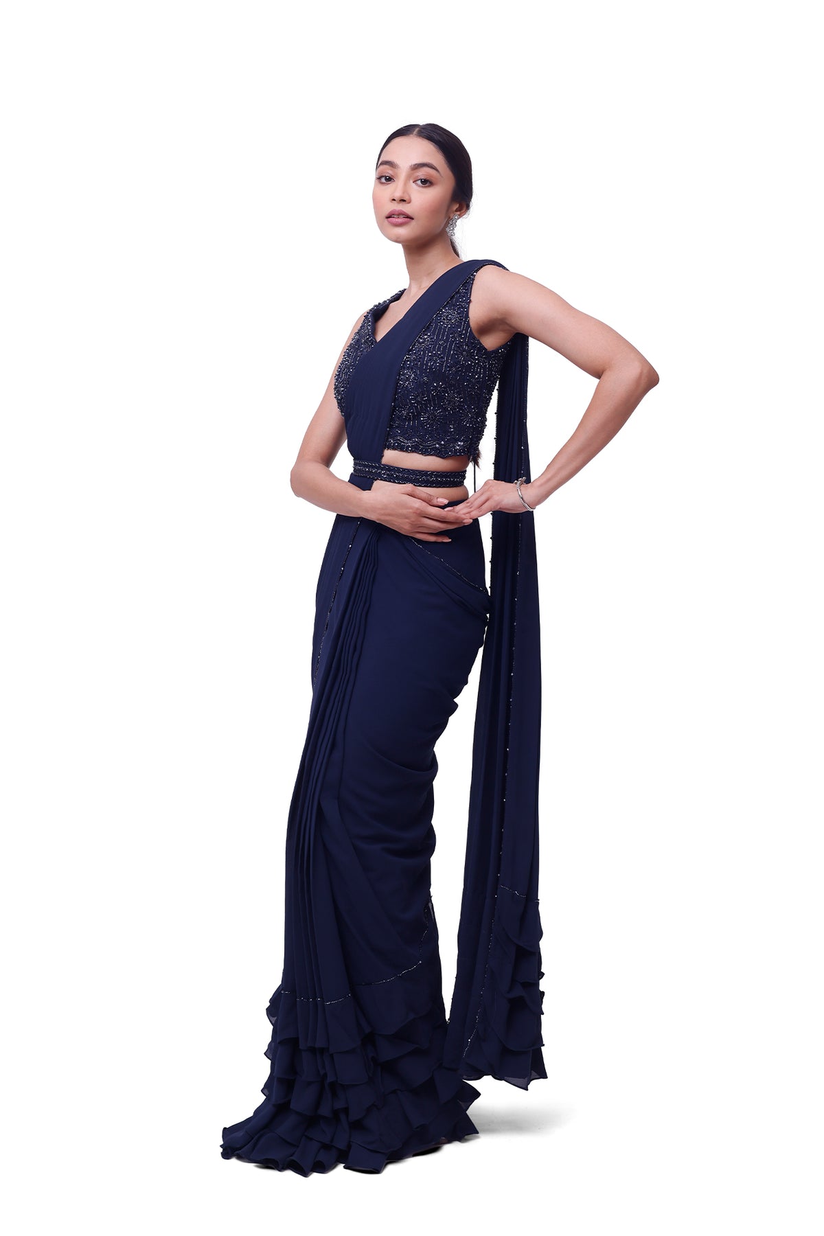 Blue Embellished Drape Saree