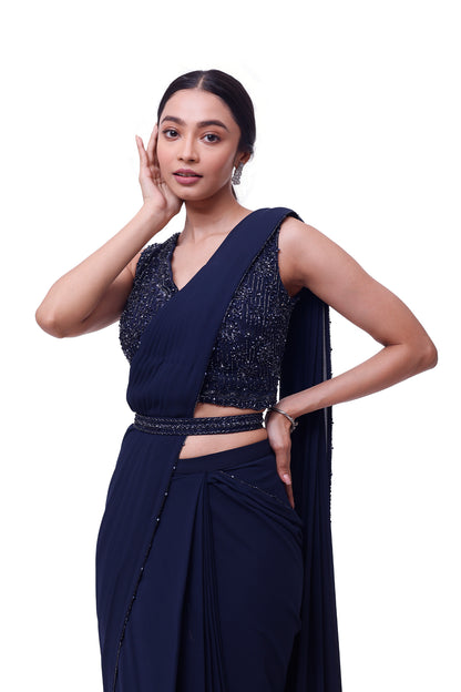 Blue Embellished Drape Saree