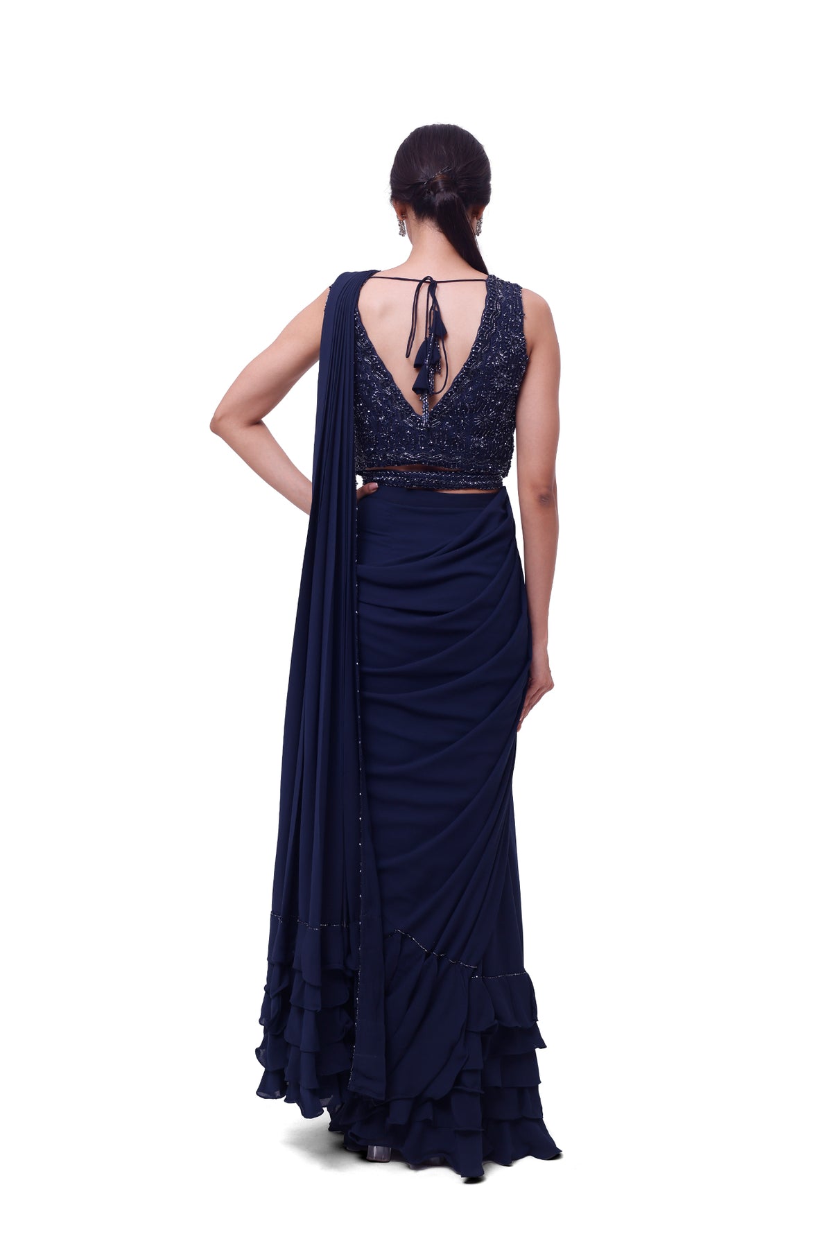 Blue Embellished Drape Saree