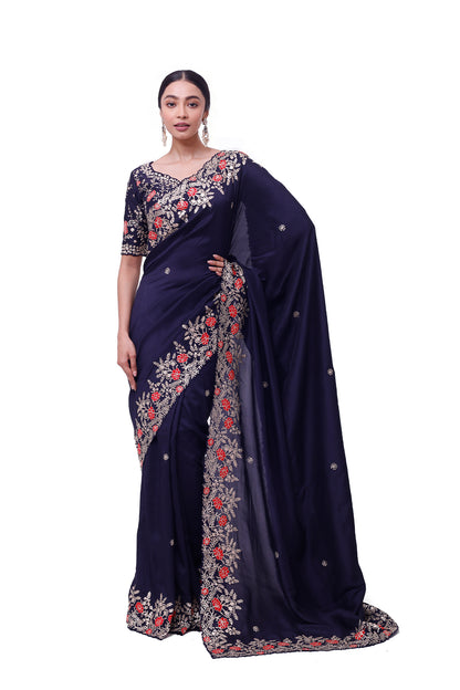 Blue Russian Silk Saree