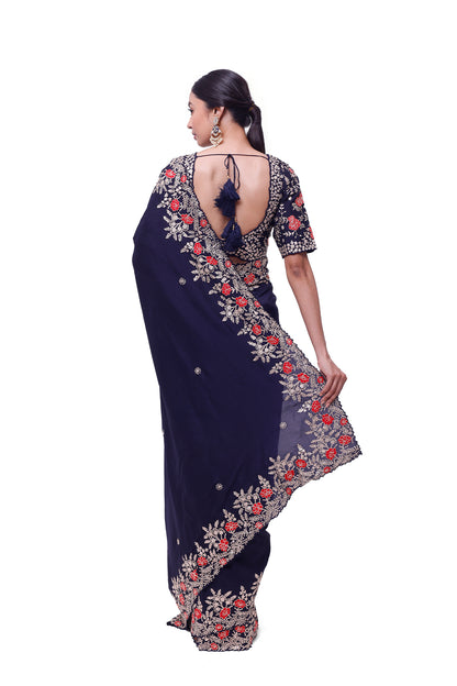 Blue Russian Silk Saree