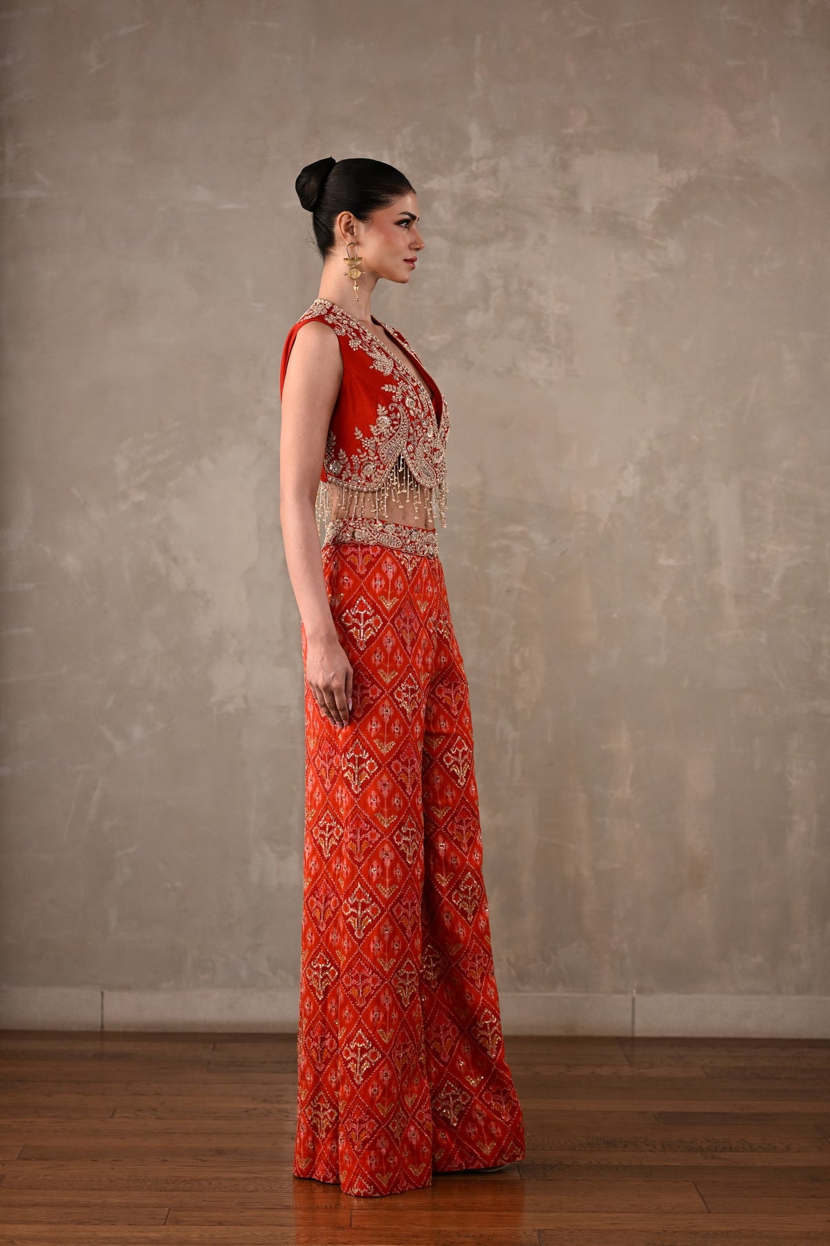 Embellished Silk Waistcoat & Pochampally Pants Set