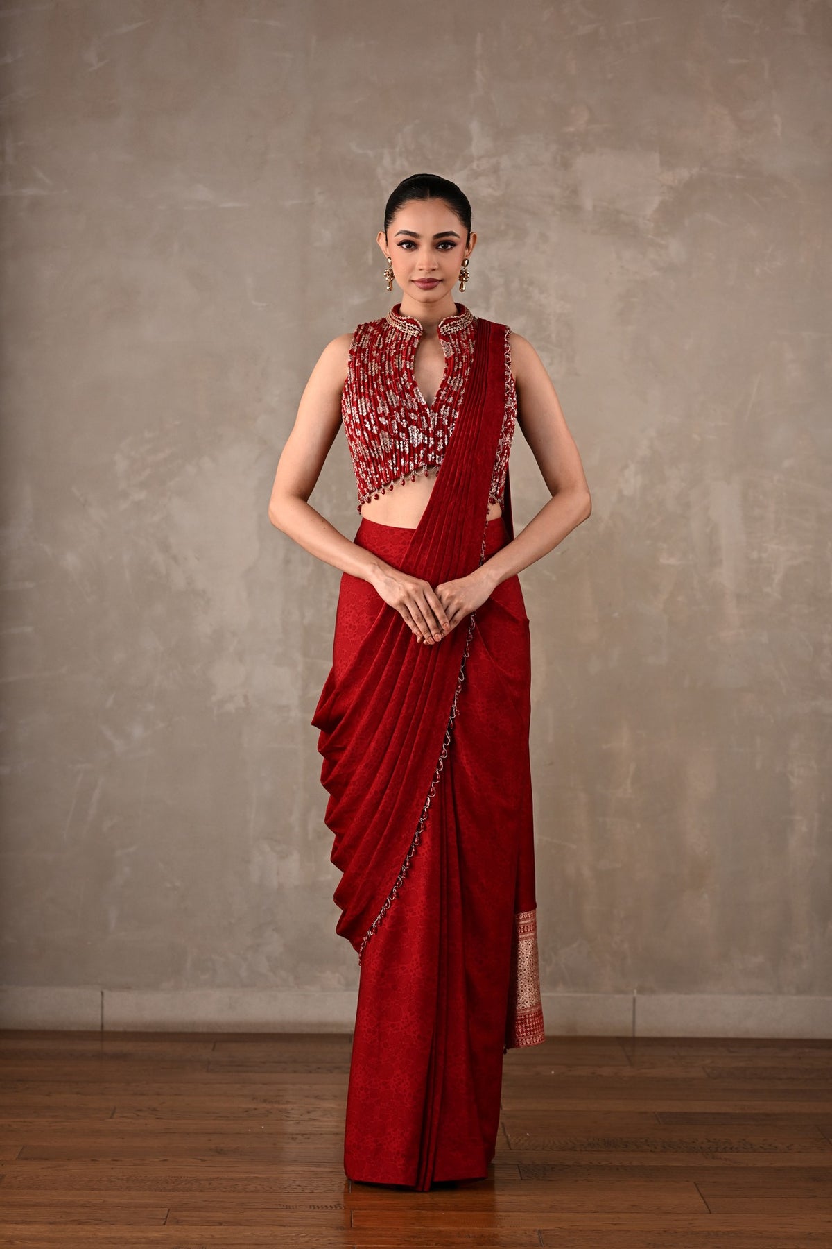 Embroidered Drape Saree Set