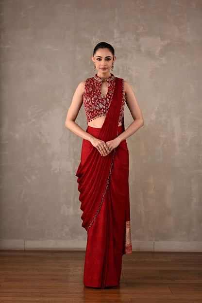 Embroidered Drape Saree Set