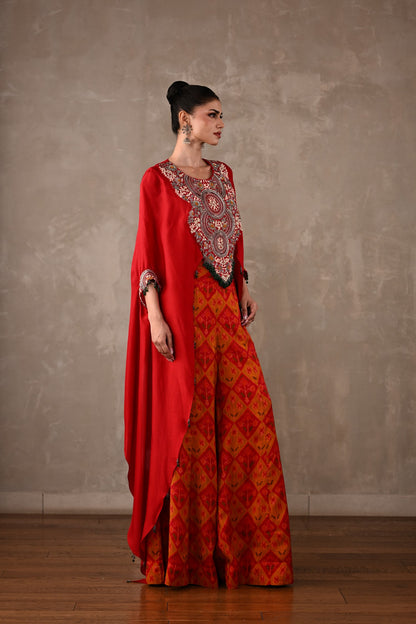 Embroidered Cape Top & Pochampally Pants Set