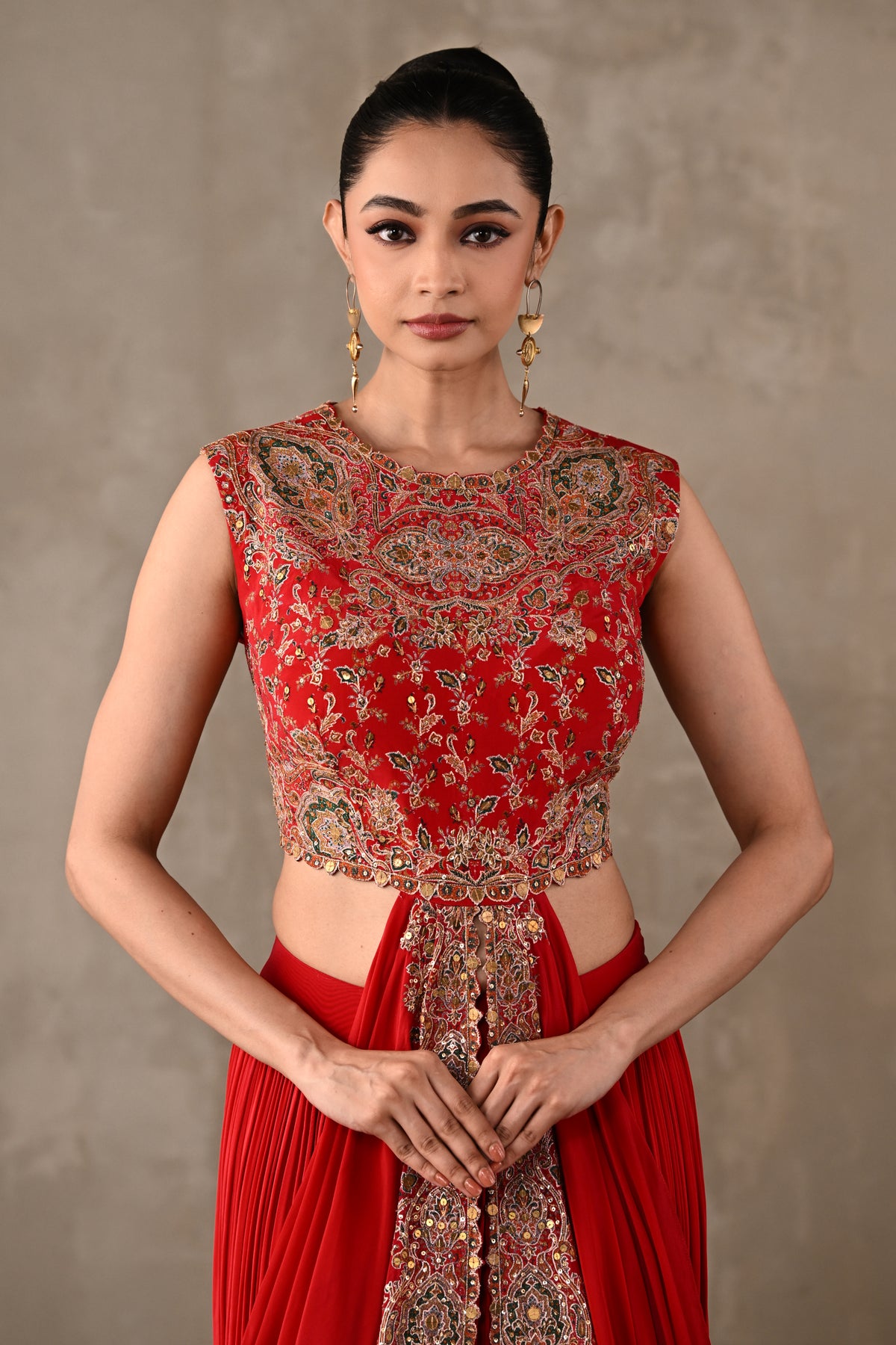 Embroidered Drape Gown Set