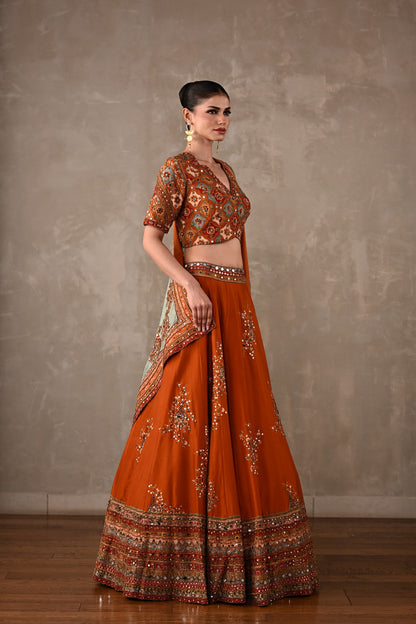 Mirror Work Printed Lehenga Set