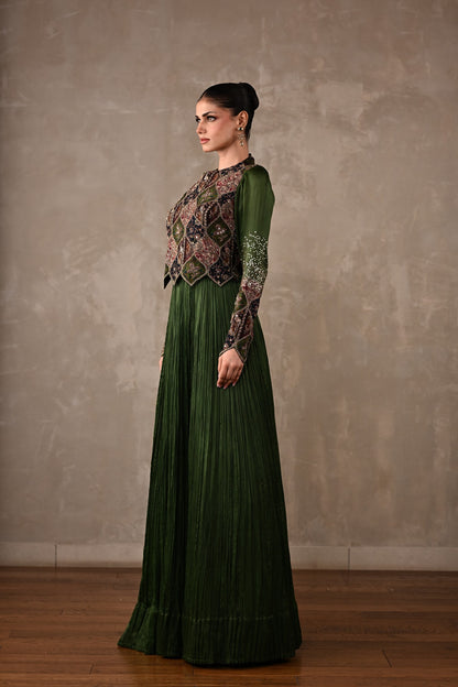 Patchwork-Inspired Embroidered Yoke Gown Set