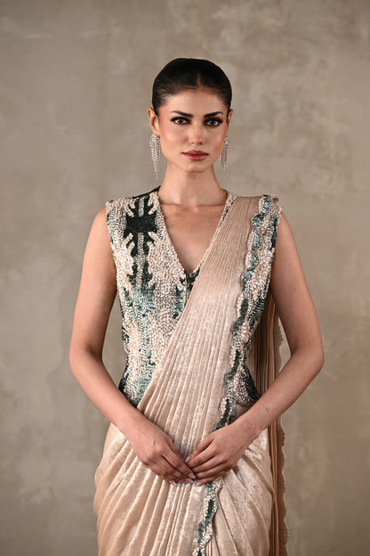 Sequins Cascade Drape Saree Set