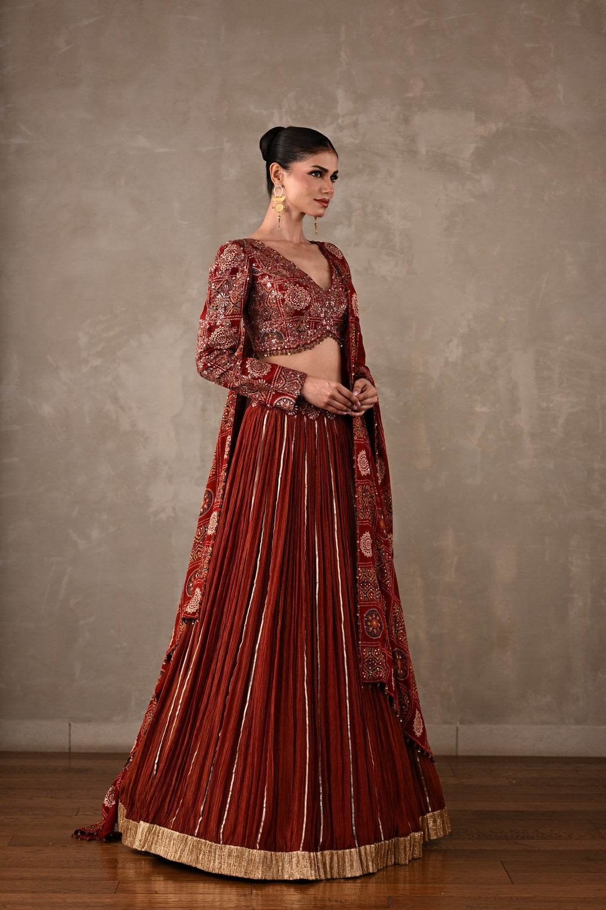 Printed Embroidered Organza Tissue Lehenga