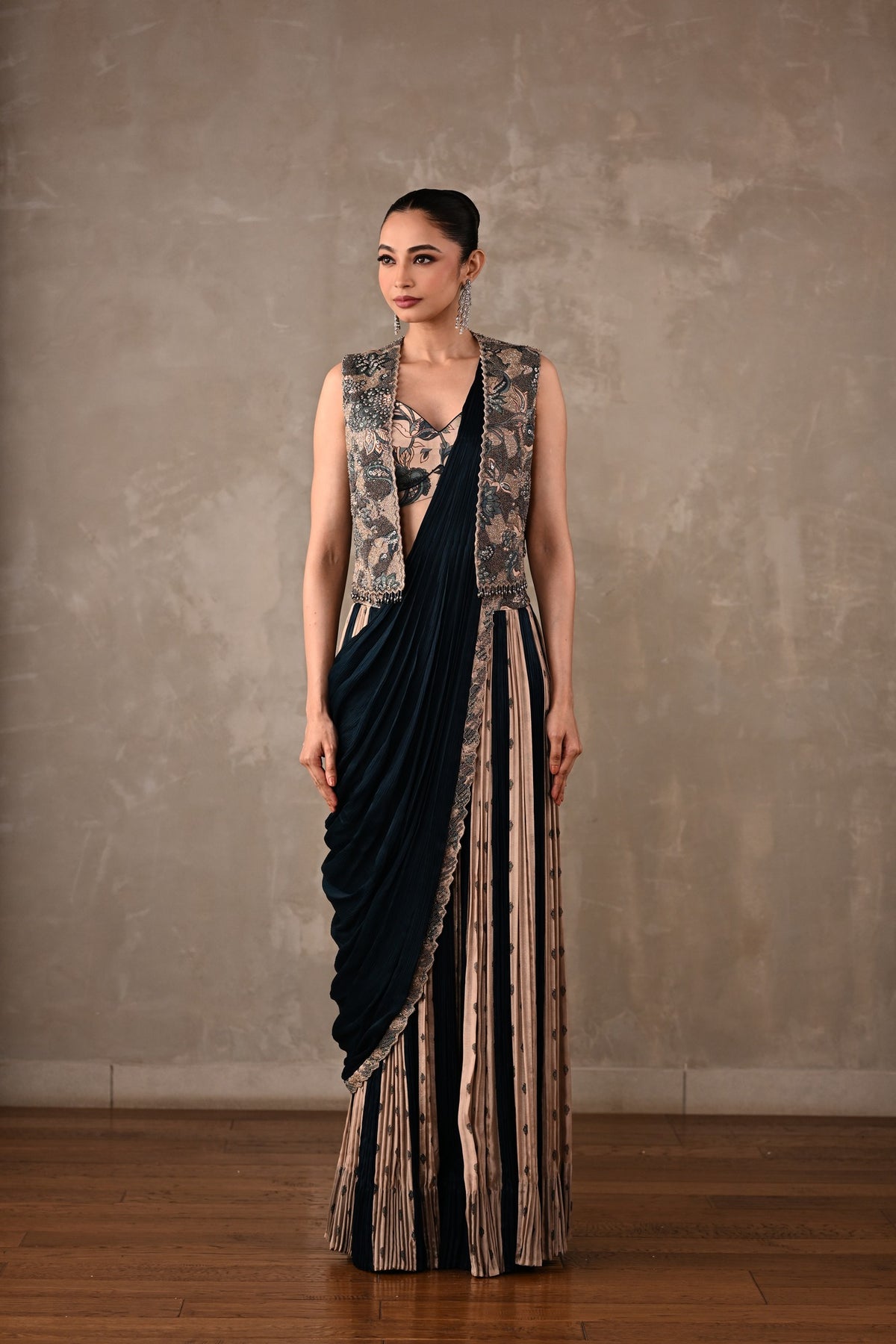 Colourblock Drape Saree Set