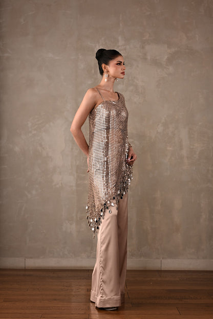 Mirror Fringe One-Shoulder Co-ord Set