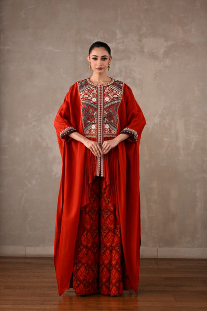 Embellished Silk Cape Co-Ord Set