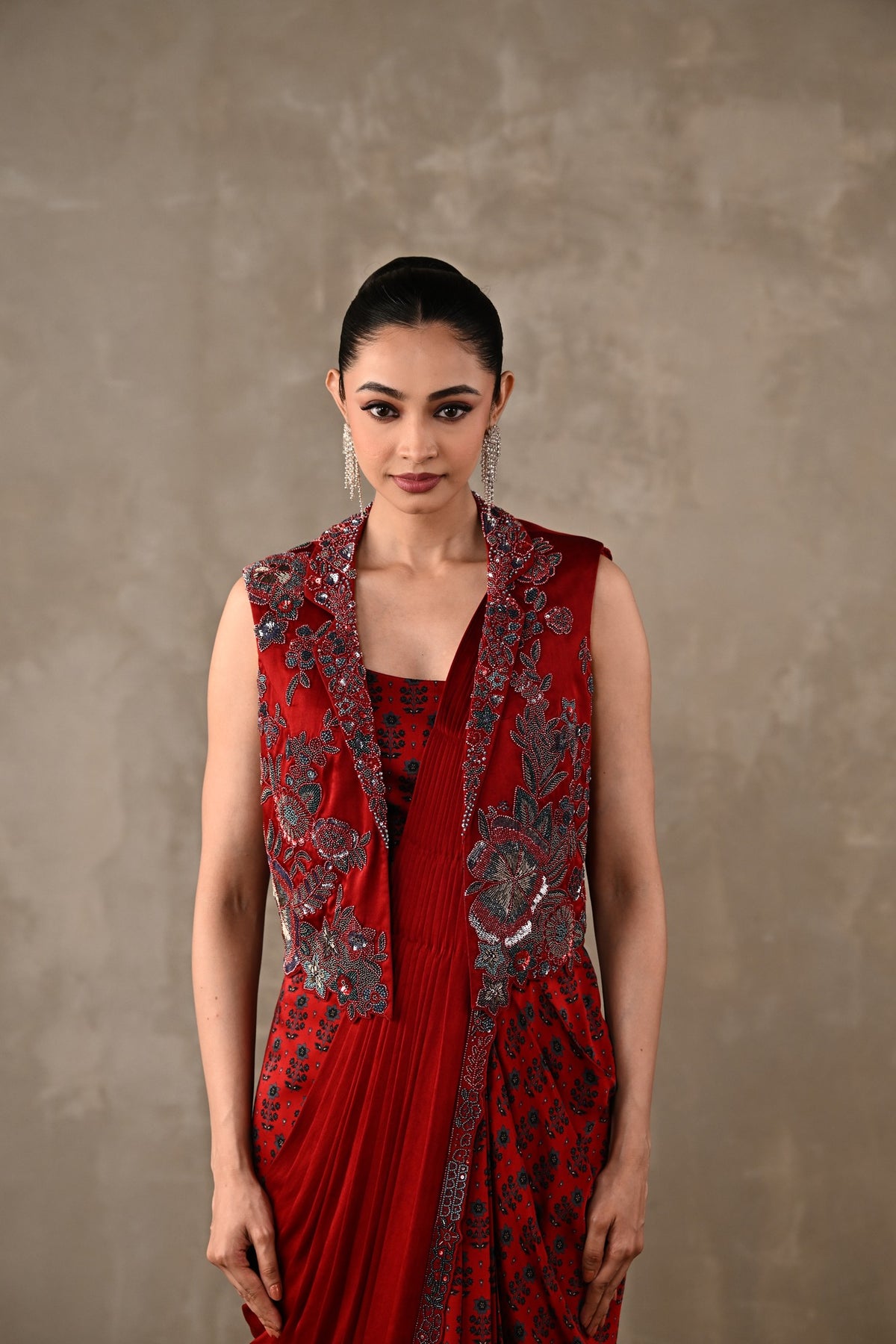 Draped Satin Saree Ensemble