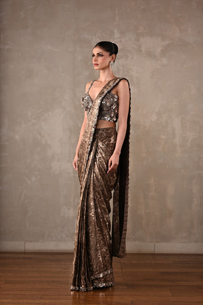 Tone-on-Tone Drape Saree Set