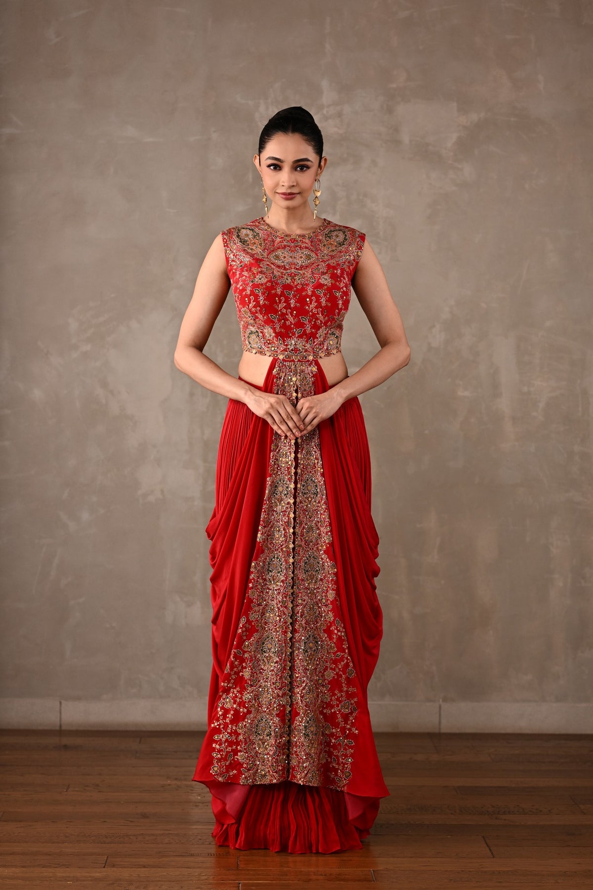 Embroidered Drape Gown Set