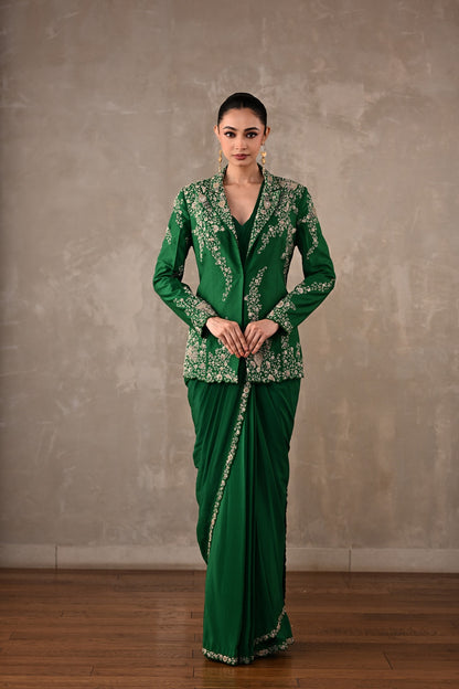 Thread Embroidered Drape Saree Set