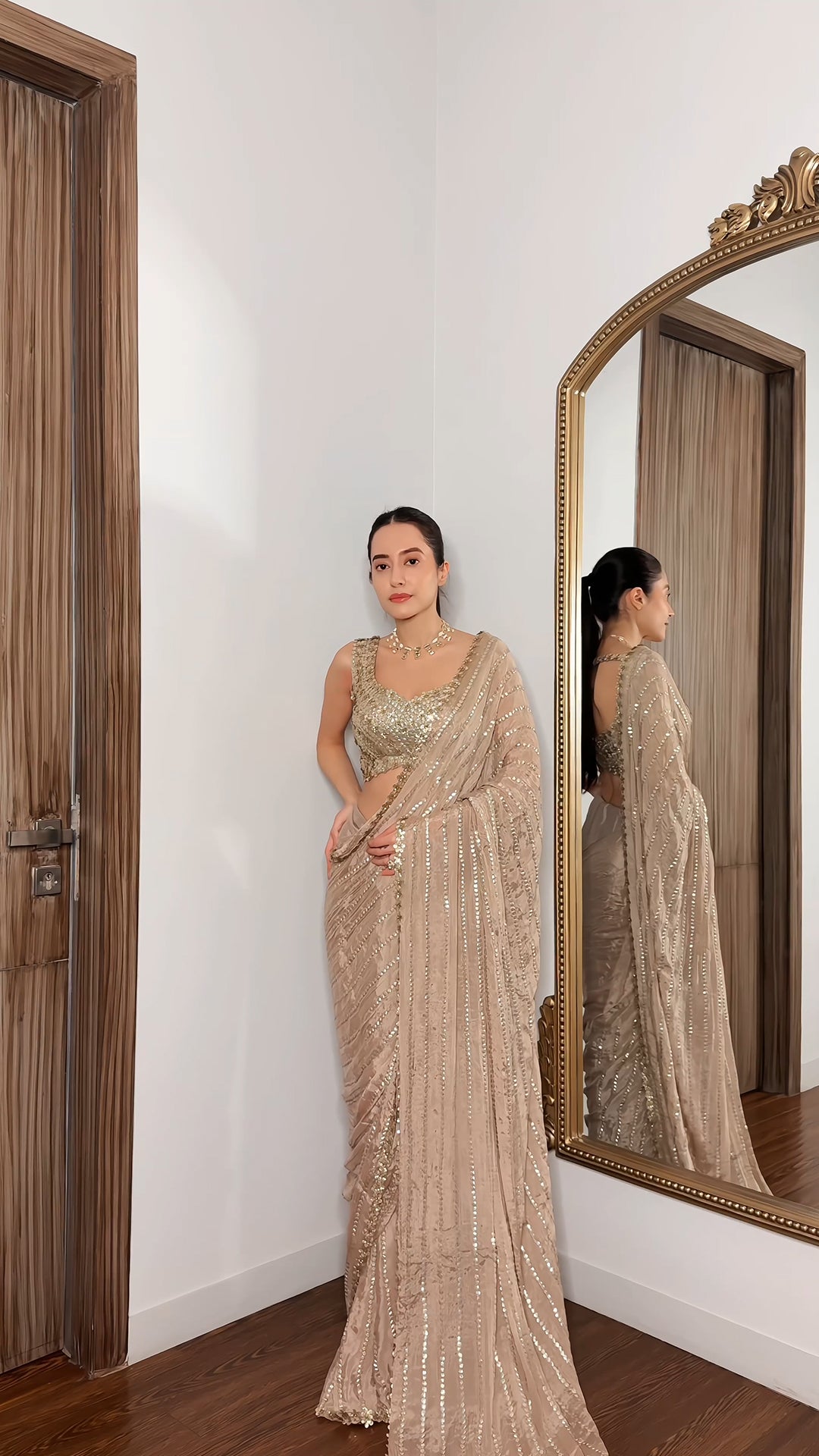Warm Beige Embroidered Saree