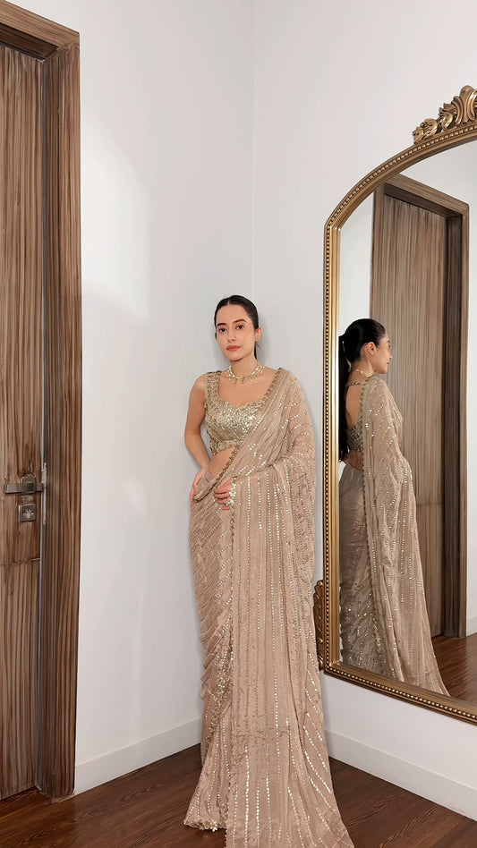 Warm Beige Embroidered Saree