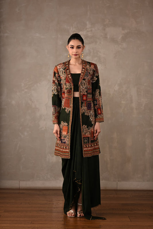 Patchwork-Inspired Long Jacket Skirt Set