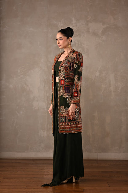 Patchwork-Inspired Long Jacket Skirt Set