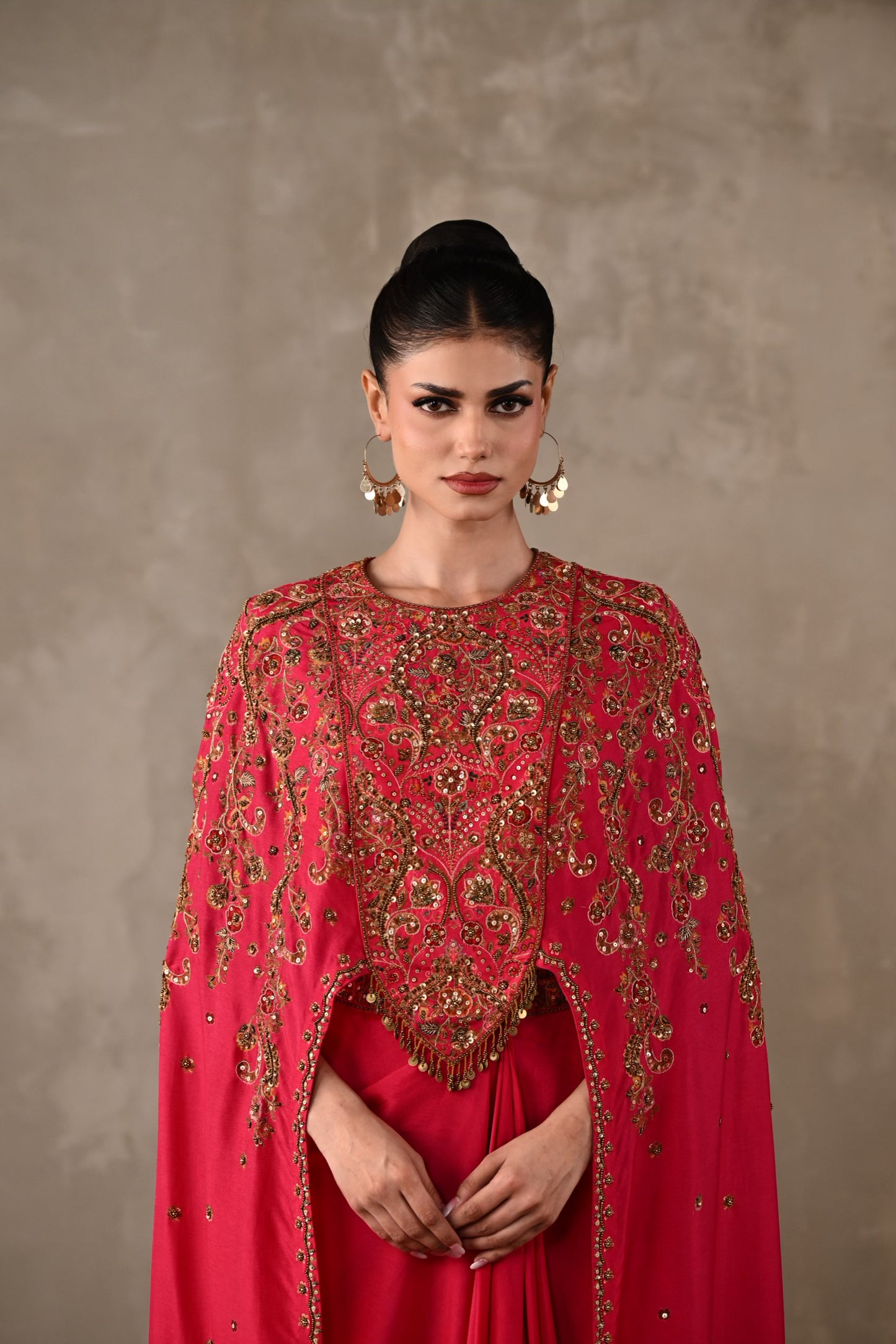 Ornate Cape-Style Silk Co-Ord Set