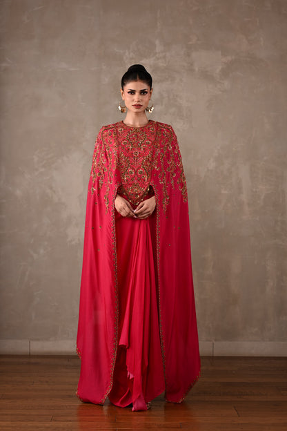 Ornate Cape-Style Silk Co-Ord Set