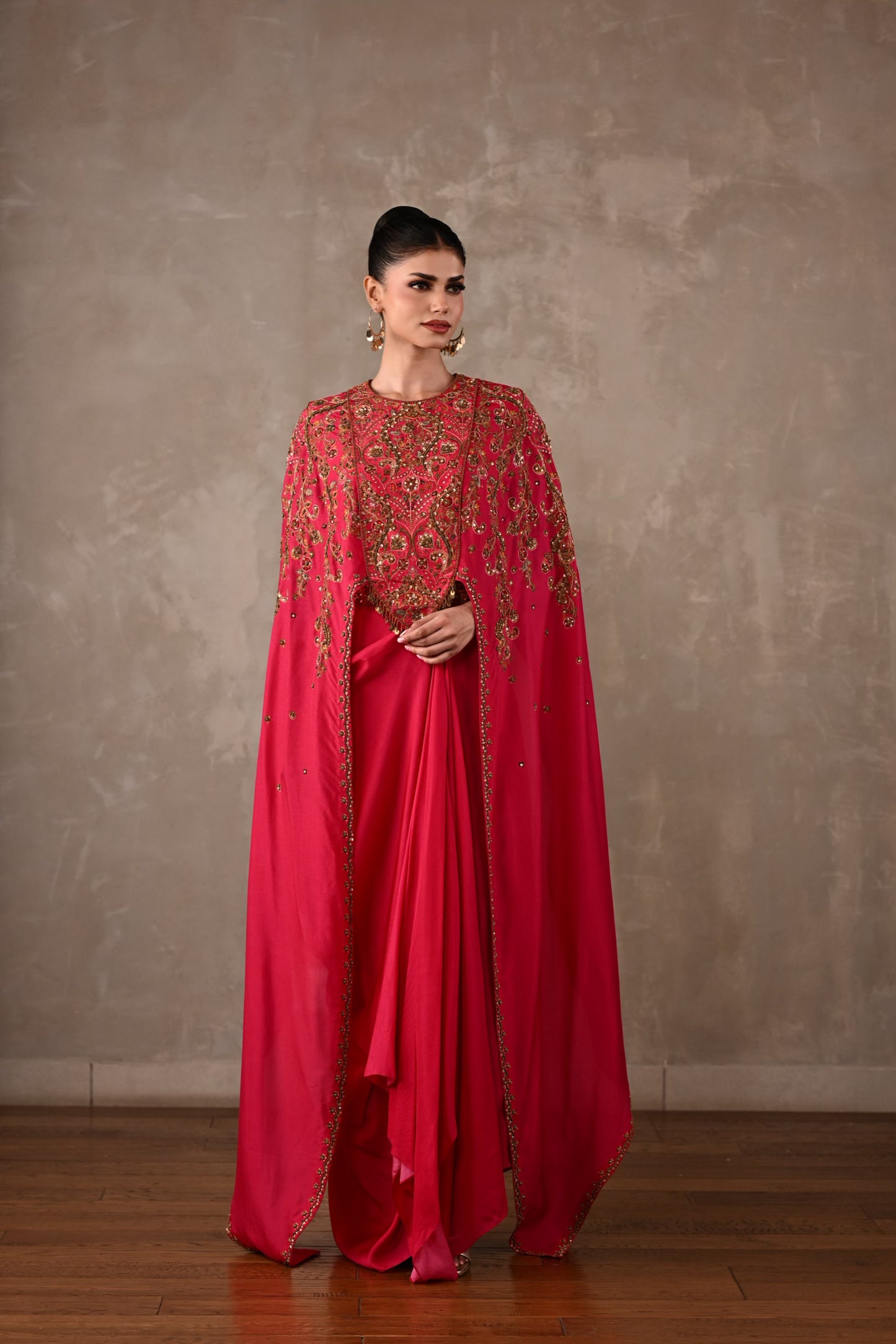 Ornate Cape-Style Silk Co-Ord Set