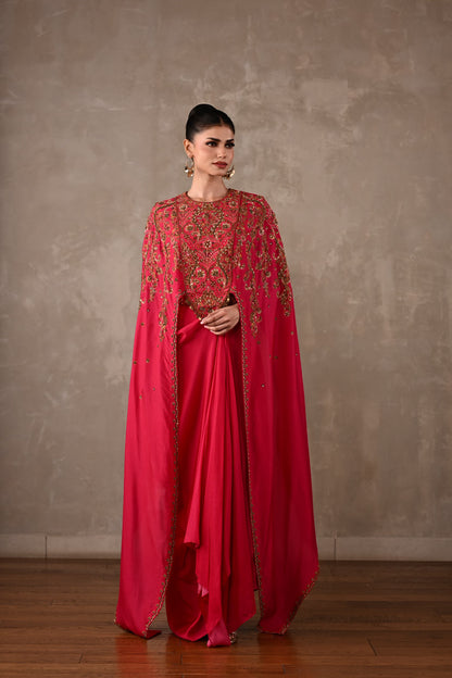 Ornate Cape-Style Silk Co-Ord Set