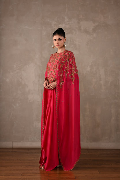 Ornate Cape-Style Silk Co-Ord Set