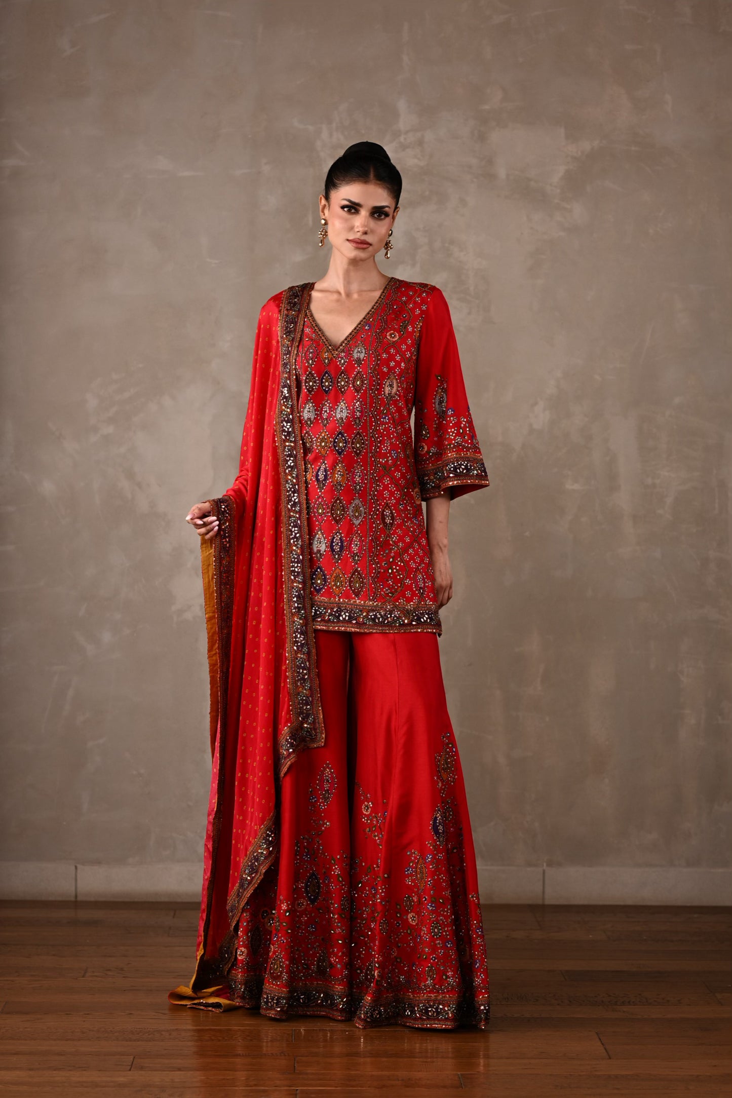 Printed Embellished Kurta Sharara Set