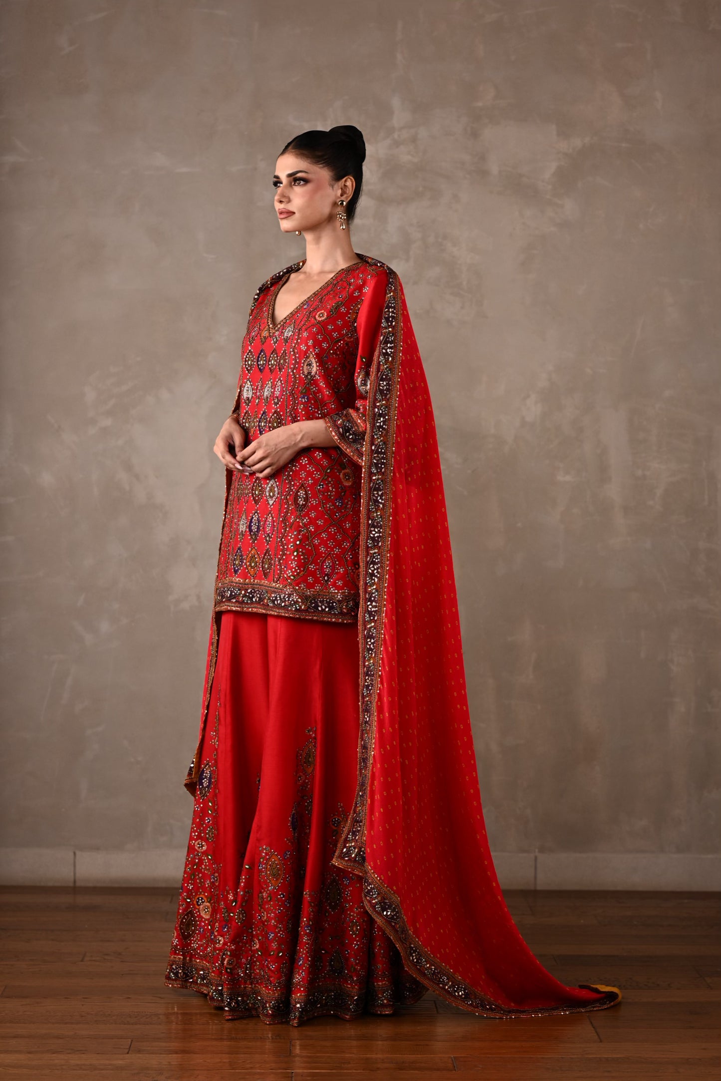Printed Embellished Kurta Sharara Set