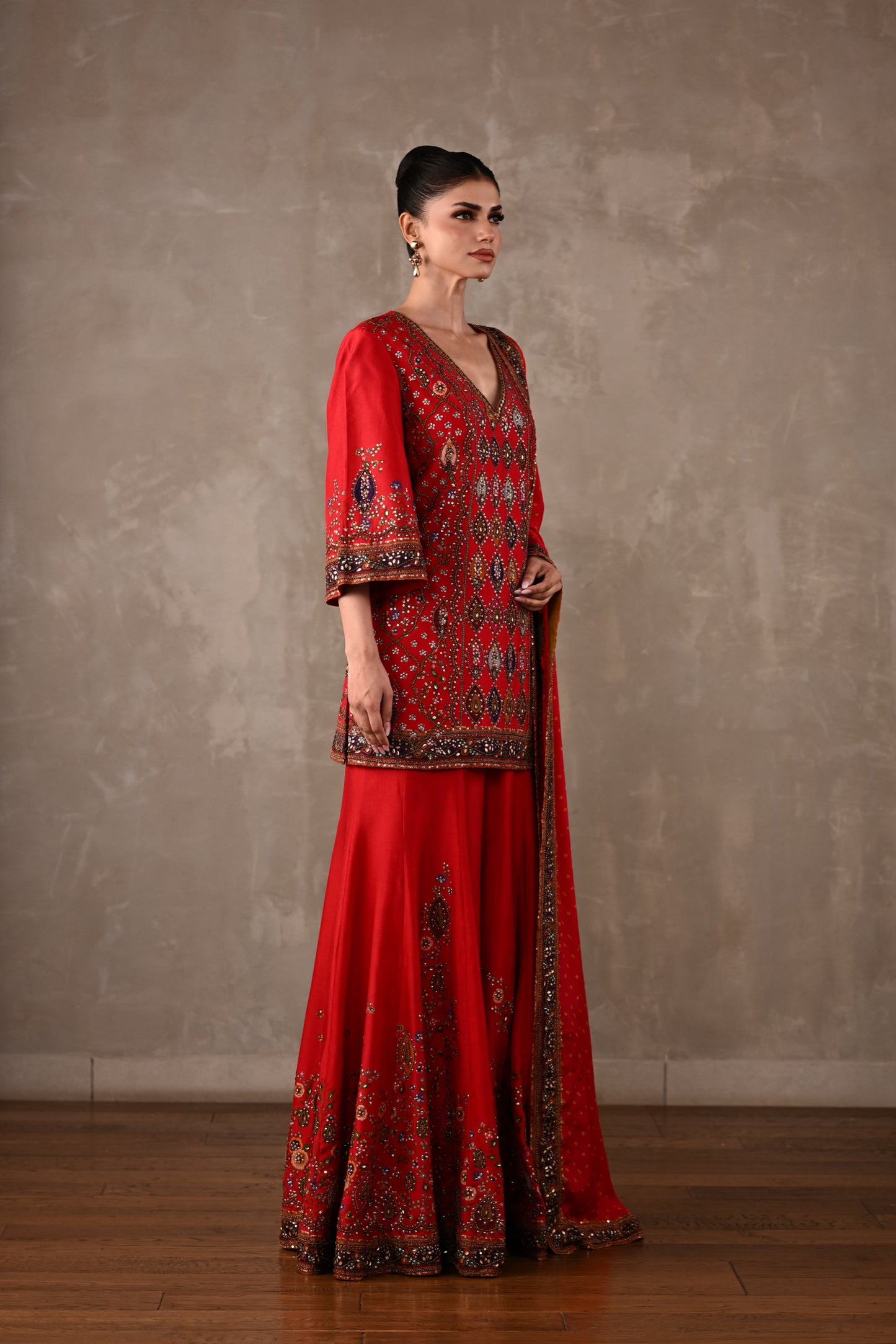 Printed Embellished Kurta Sharara Set