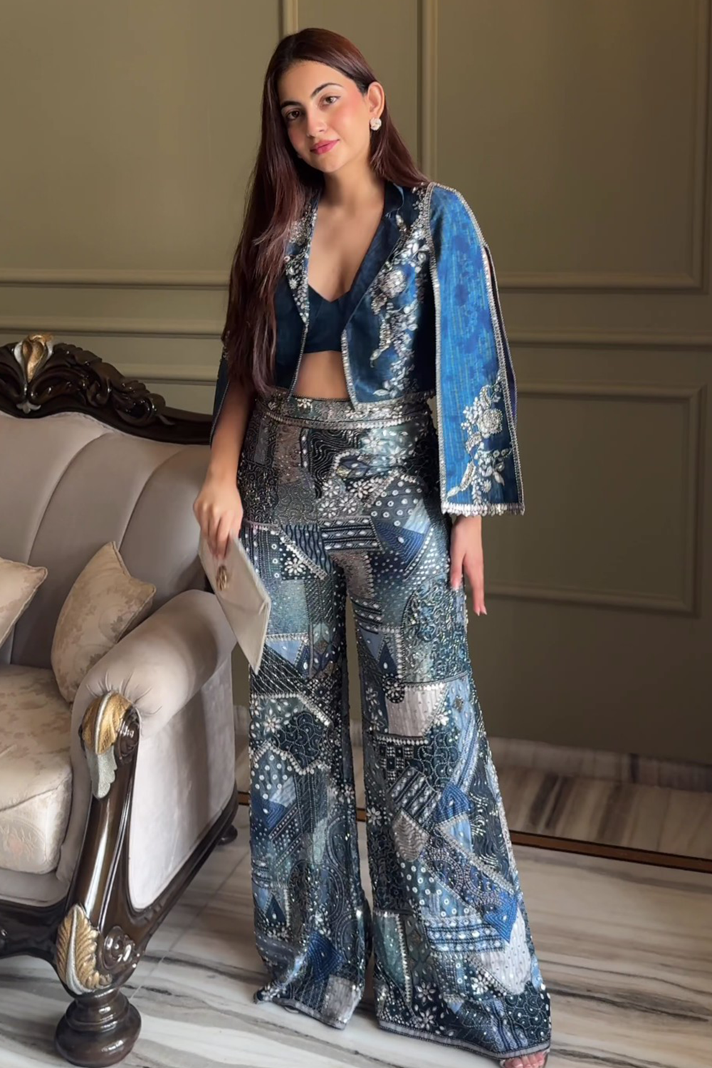 Abstract Embellished Silk Co-ord Set
