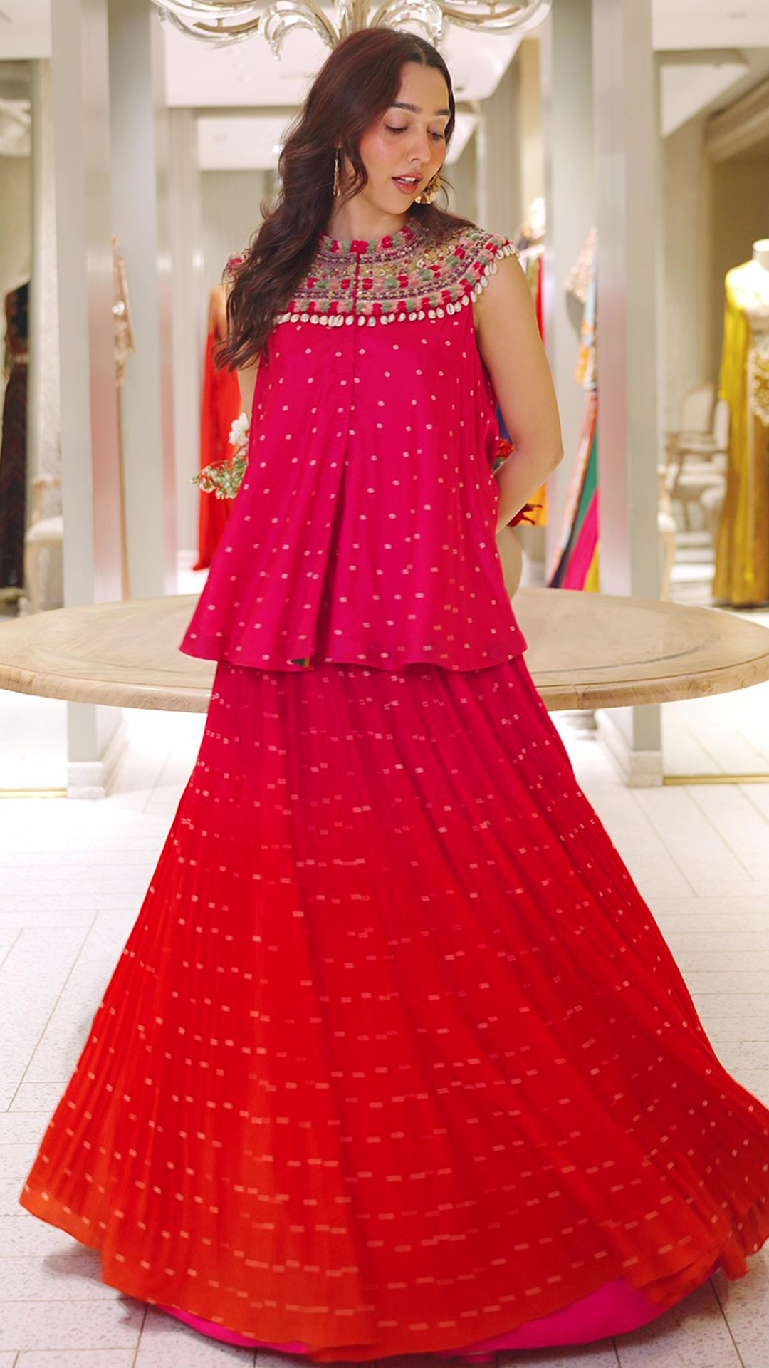 Cowrie Detail Bandhej Lehenga Set